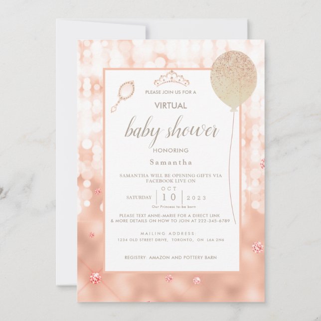 Invitación Girly Rubor Pink Diamond Rosa Gold Baby Shower (Reverso)