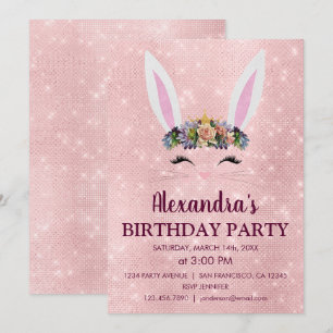Invitación Girly Rubor Pink Easter Bunny Birthday Party