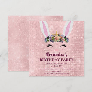 Invitación Girly Rubor Pink Easter Bunny Birthday Party