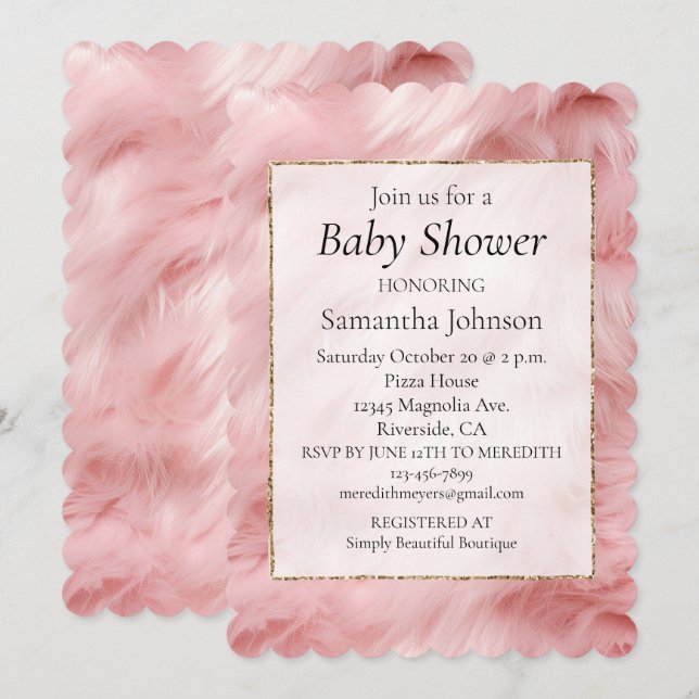 Invitación Girly Rubor Pink Faux Baby Shower (Anverso / Reverso)