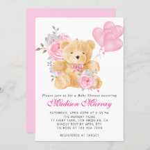 Girly Rubor Pink Floral Teddy Bear Baby Shower