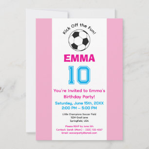 Invitación Girly Rubor Pink Soccer Birday Party