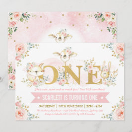 Invitación Girly Rubor Rosa Floral Rosa Primer Fiesta de cump