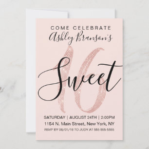 Invitación Girly Rubor Rosa Rosa Gold Sequin Purpurina Sweet