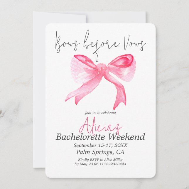 Invitación Girly se inclina antes de prometer una Bachelorett (Anverso)