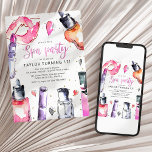 Invitación Girly Spa Birthday<br><div class="desc">Celebra este día especial con estilo con esta magnífica invitación a la fiesta de cumpleaños Girly, temática del spa. Con lujosas rociadas de oro, encantadoras imágenes acuáticas de tonos oníricos de maquillaje rosa y melocotón, y corazones brillantes dispersos, esta plantilla moderna es perfecta para personalizar una invitación única que es...</div>