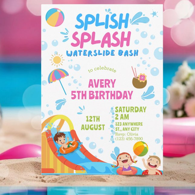 Invitación Girly Splish Splash Birthday Pool Fiesta Cumpleaño (Subido por el creador)
