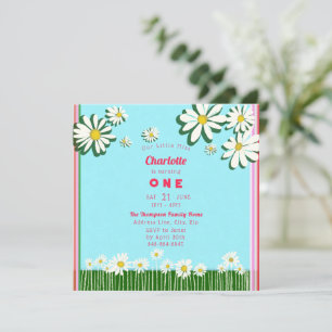 Invitación Girly Sweet Daisies Field Verde Rosa Cumpleaños Ve
