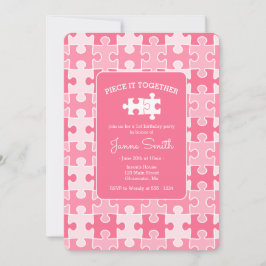 Invitación Girly Sweet Pink Piece It Together Puzzle Birday