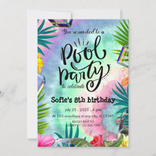 Invitación Girly Tie Dye Pool Fiesta Cumpleaños