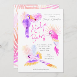 Invitación Girly Tropical Parrots Hawaiian Aloha Baby Shower