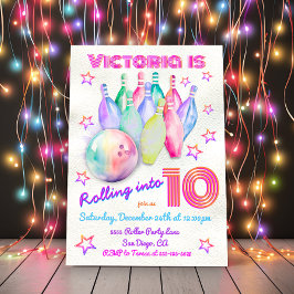Invitación Girly tye tye pink Bowling Fiesta de cumpleaños