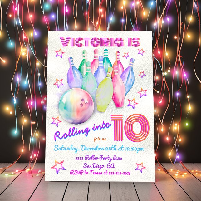 Invitación Girly tye tye pink Bowling Fiesta de cumpleaños (Subido por el creador)