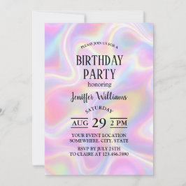 Invitación Girly Vibrant Pastel Holographic Swirl Design     