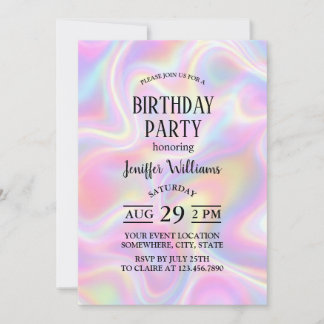 Invitación Girly Vibrant Pastel Holographic Swirl Design     
