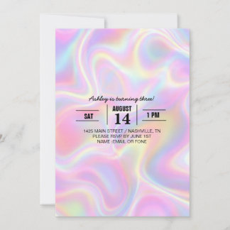 Invitación Girly Vibrant Pastel Holographic Swirl Design     