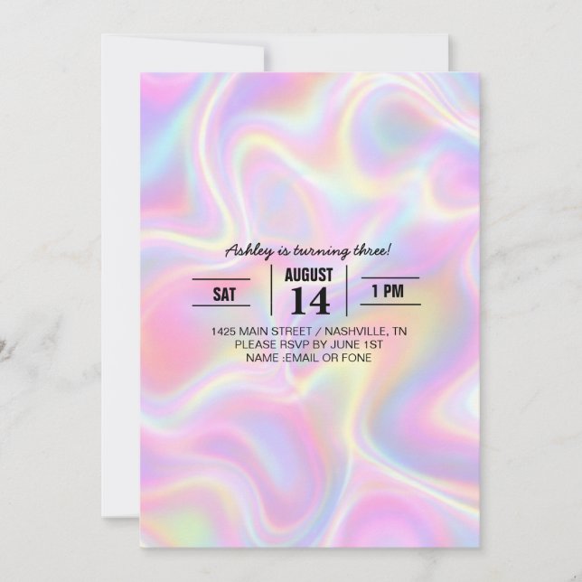 Invitación Girly Vibrant Pastel Holographic Swirl Design      (Anverso)