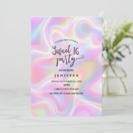 Invitación Girly Vibrant Pastel Holographic Swirl Design     