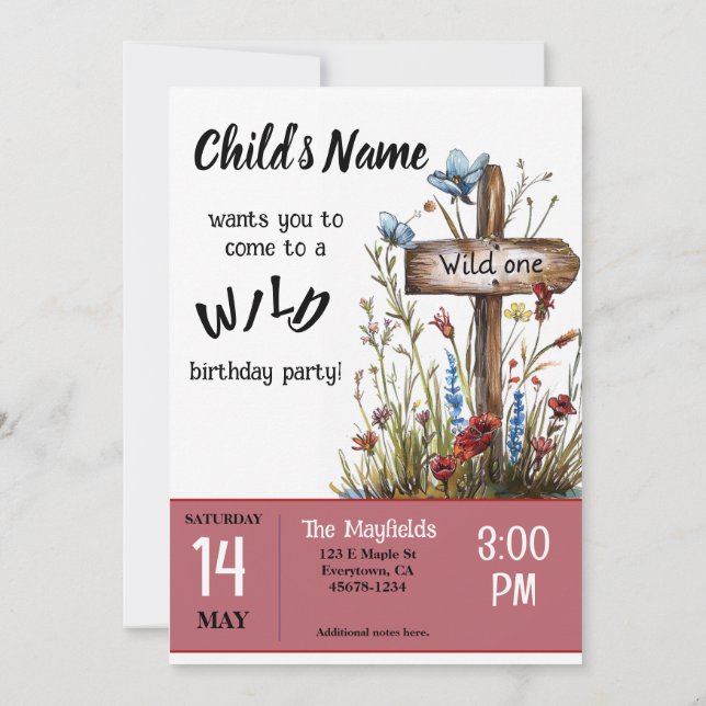 Invitación Girly Wild Un Cumpleaños (Reverso)