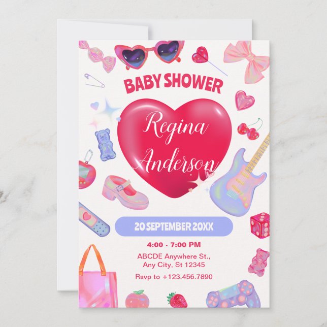 Invitación Girly y2k Baby Shower (Anverso)