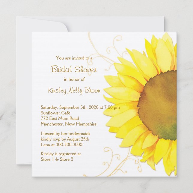 Invitación Giro amarillo y ducha de novia floral floral (Anverso)
