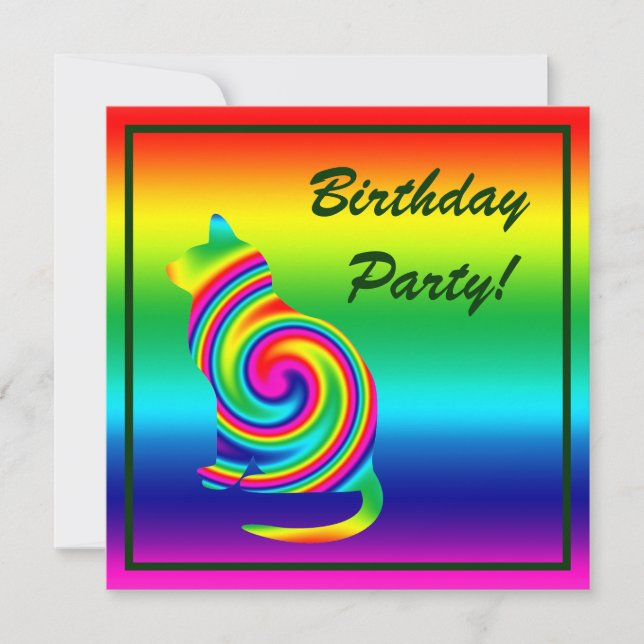 Invitación Giro arcoiris con forma de gato (Anverso)