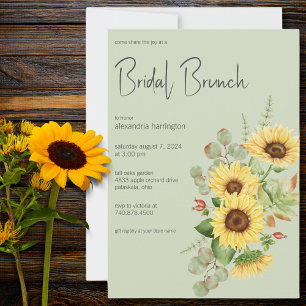 Invitación Giro de girasol y eucalipto en brunch verde de nov