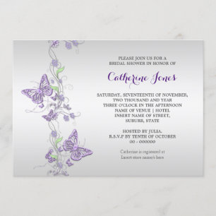 Invitación Giro de mariposa de plata púrpura