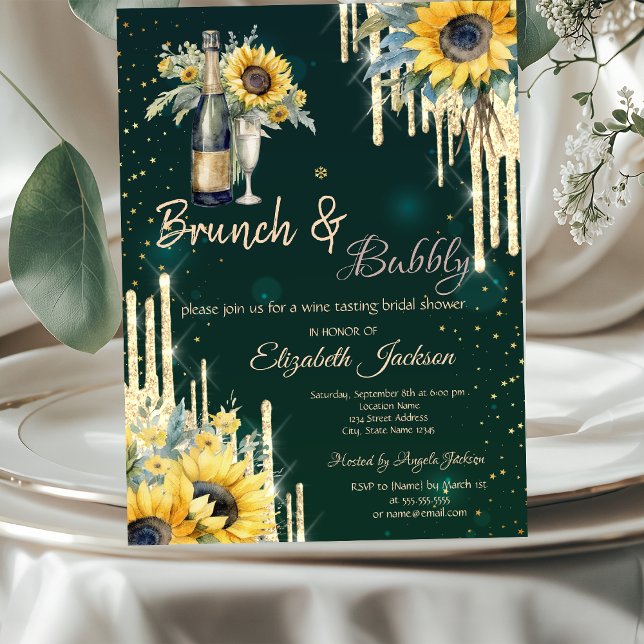 Invitación Giro de vidrio de girasoles Brunch & Bubbly (Subido por el creador)