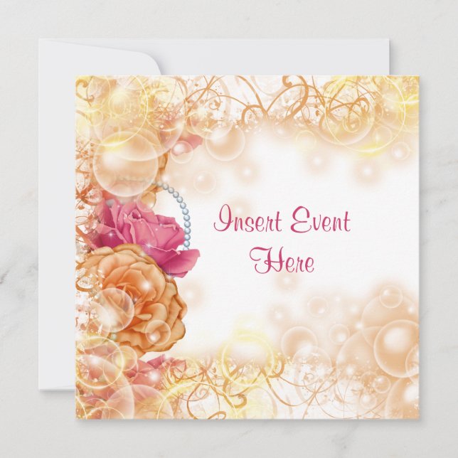 Invitación Giro floral rosa de época (Anverso)