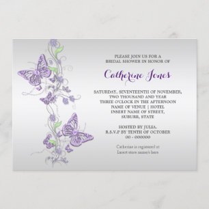 Invitación Giro mariposa de plata morada