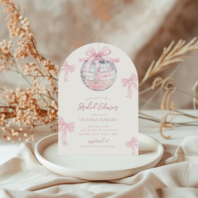 Invitación Giro rosa arcos brillantes Disco Ball Ducha de nov (Subido por el creador)