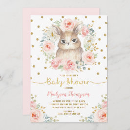 Invitación Girona Rubor Pink Floral Conejo Baby Shower
