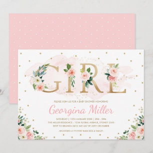 Invitación Girona Rubor Rosa Gold Floral Beber ducha
