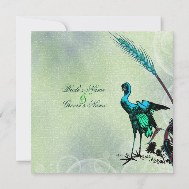 Invitación Giros de grúa verde azul boda (Anverso)