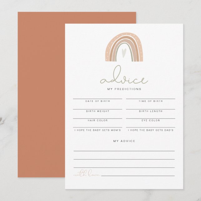 Invitación GITA Pastel Predicciones de Baby Shower Arcoiris (Anverso / Reverso)