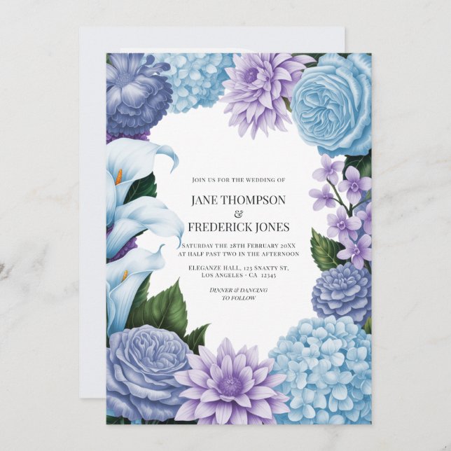 Invitación Glacier Bluebell/Soft Periwinkle & Winter Wisteria (Anverso / Reverso)