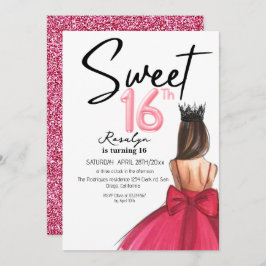 Invitación Glam 16 Lux Purpurina de escritura moderna Cumplea