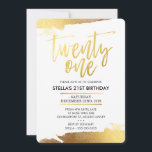 Invitación GLAM 21º CUMPLEAÑOS FIESTA oro dorado moderno<br><div class="desc">NOTA: EL EFECTO DE RELIEVE METALIZADO DORADO ES UNA IMPRESIÓN IMPRESA. Un diseño de invitación muy elegante para su 21ª. Wow a tus amigos y familia con este pequeño número ;D TIP: 1. Para cambiar/mover gráficos, pulse el botón "personalizar". 2. También puede cambiar las fuentes y añadir más texto. Me...</div>