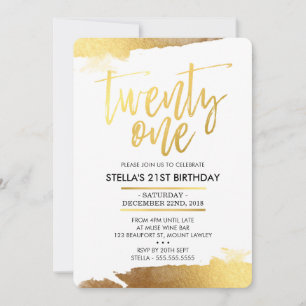 Invitación GLAM 21º CUMPLEAÑOS FIESTA oro dorado moderno