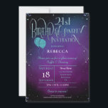 Invitación Glam 21st Birthday Decorative Script Purple Fiesta<br><div class="desc">Los clientes sabrán que están aquí para una noche mágica en su 21º fiesta, con este diseño con una tipografía decorativa verde azulada de imitación purpurina para el encabezado principal, un fondo místico morado y un poco de brillo alrededor. El resto del texto se puede personalizar fácilmente. Si desea dar...</div>