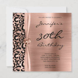 Invitación Glam 30º cumpleaños del Leopardo de oro negro y Ro