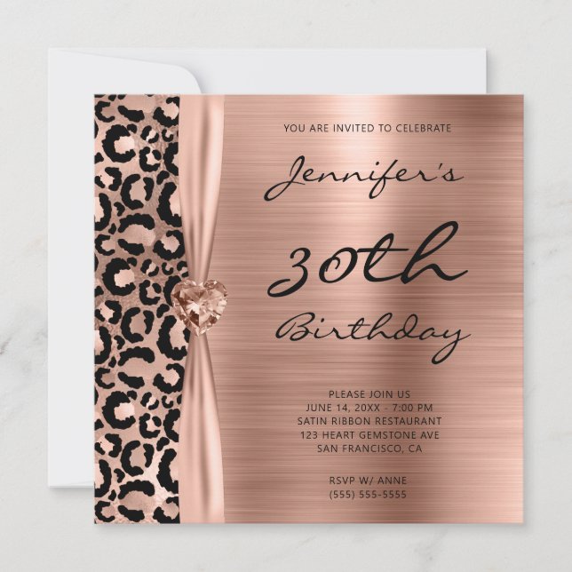 Invitación Glam 30º cumpleaños del Leopardo de oro negro y Ro (Anverso)