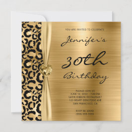 Invitación Glam 30 cumpleaños del Leopardo Negro y Oro