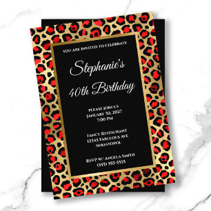 Invitación Glam 40º cumpleaños del Leopardo de oro y negro ro