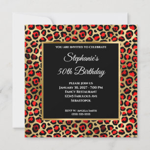 Invitación Glam 50º cumpleaños del Leopardo de oro y negro ro