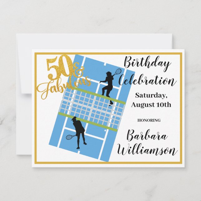 Invitación Glam 50 y el fabuloso Fiesta de la escena de tenis (Anverso)