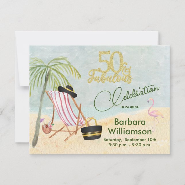 Invitación Glam 50 y Fabulous Beach Scene Fiesta (Anverso)