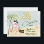 Invitación Glam 50 y Fabulous Beach Scene Fiesta<br><div class="desc">Esta elegante y glamorosa invitación a la fiesta de cumpleaños número 50 tiene una playa y sabrás para quién sería perfecta. Presenta "50 & Fabulous" escrito en dorado y elegante guion contra el cielo azul. Mucho que personalizar para hacer apropiado para su propio evento. Y tenemos todos los ingredientes para...</div>