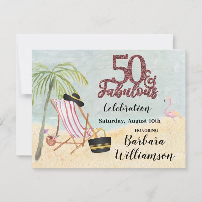 Invitación Glam 50 y Fabulous Beach Scene Fiesta (Anverso)